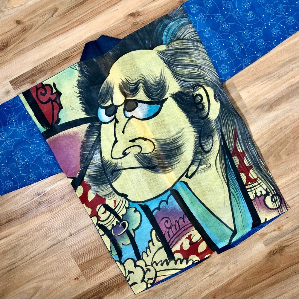 Vintage Cotton Paper Graphic Kimono One Size